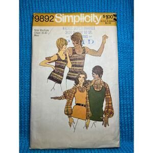 Simplicity sewing pattern 9892 Mens womens tank top shirt 1970s size medium
